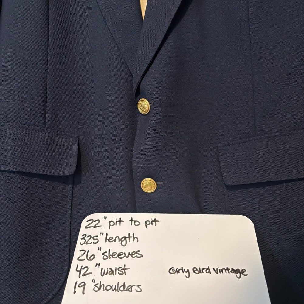 New Castle & York Men's 42L Blazer Navy Blue Gold Crest Buttons USA Vintage 90s - Picture 8 of 8